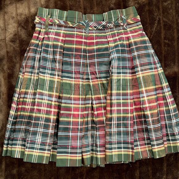 J.Crew Collection 8 Holiday Plaid SILK Taffeta Fully Pleated Skirt w/ Self Tie - Picture 3 of 7